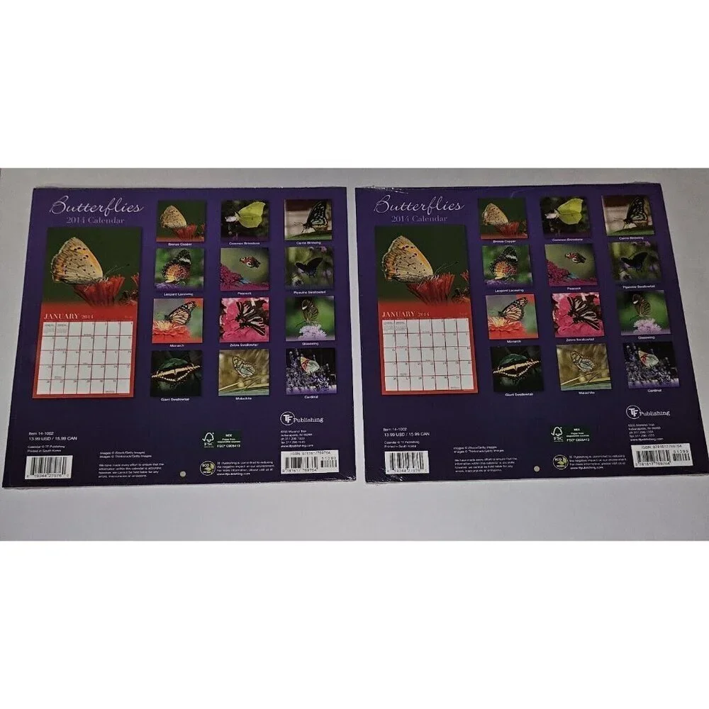 7 Dups 2014 Butterflies Calendar Lot 12x12 Prop (dates line up with 2025) SEALED